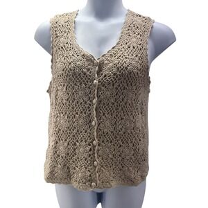 Vintage Crochet Boho Vest Tan‎ Large